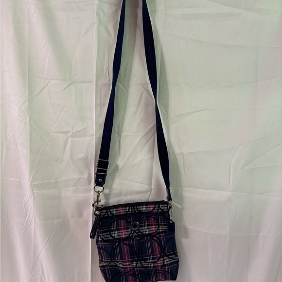 Plaid Crossbody Bag - Navy and Pink - Picture 1 of 5